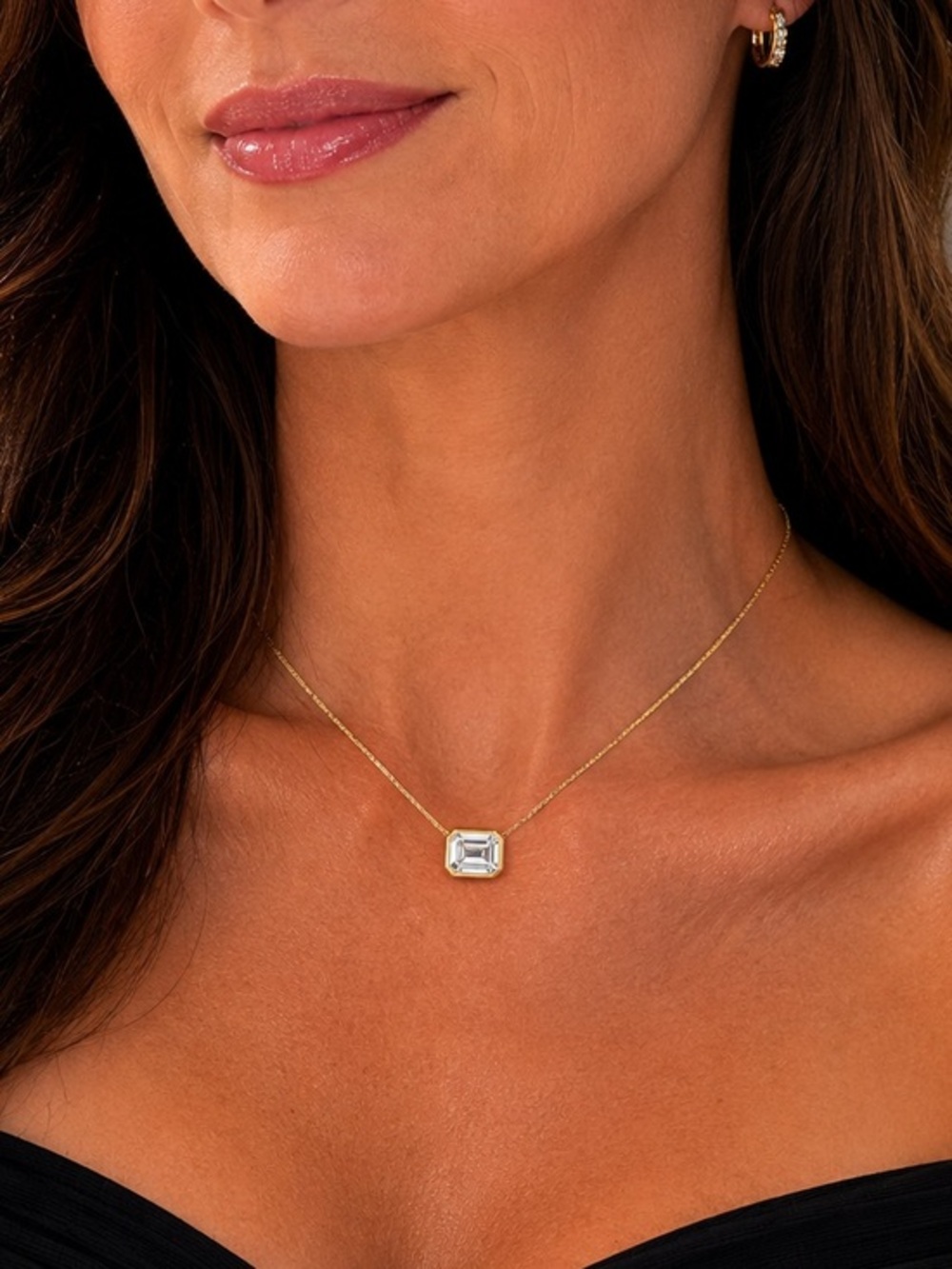 IGI Certified 2.5 CT Emerald Lab Diamond Necklace 14K yellow gold bezel setting